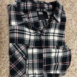RSQ Black/White Plaid Flannel Button Down - L